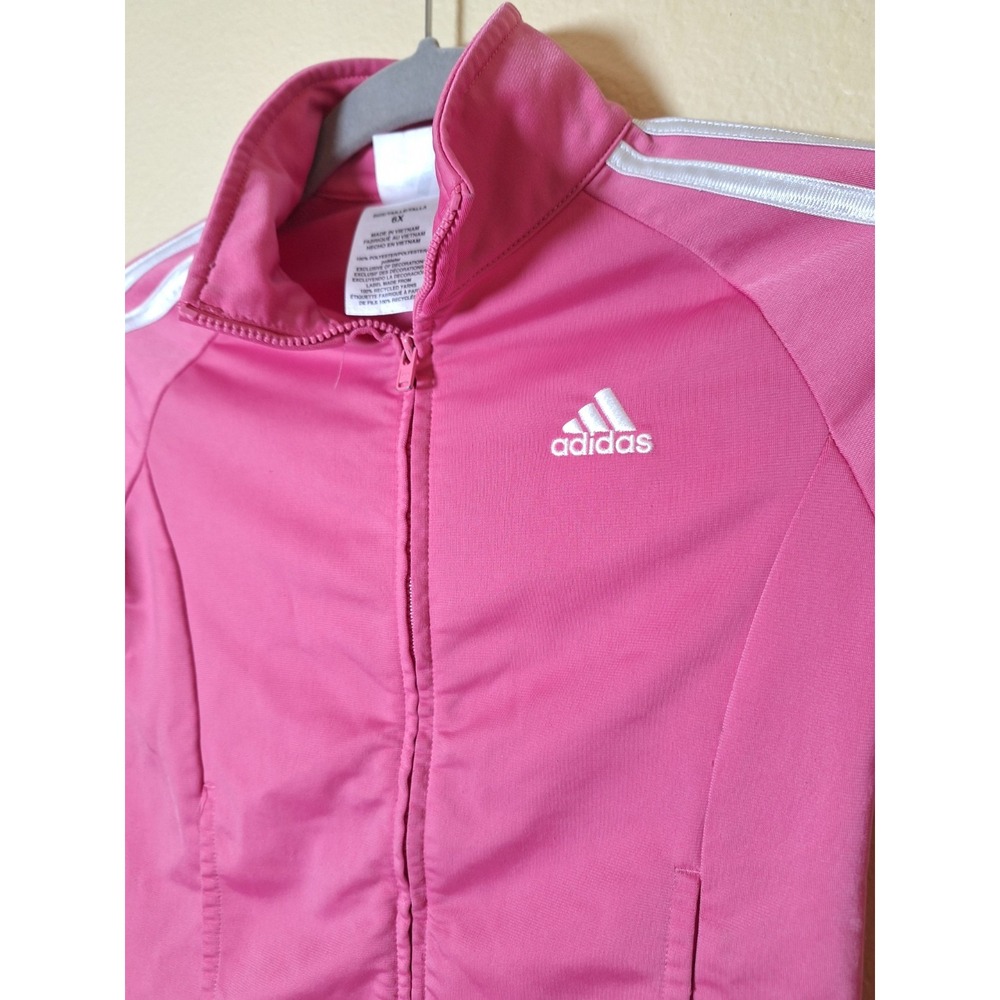 Adidas Kids Athletic Track Jacket Pink Size 6X Full Zip Logo 3 Stripes